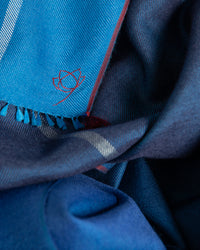 Écharpe Colorblock en soie laine bleu