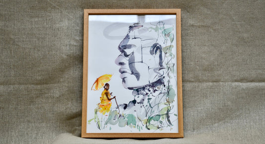 Aquarelle "Balade d'un bonze dans les temples"