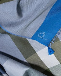 Echarpe Écossaise en soie laine bleu kaki